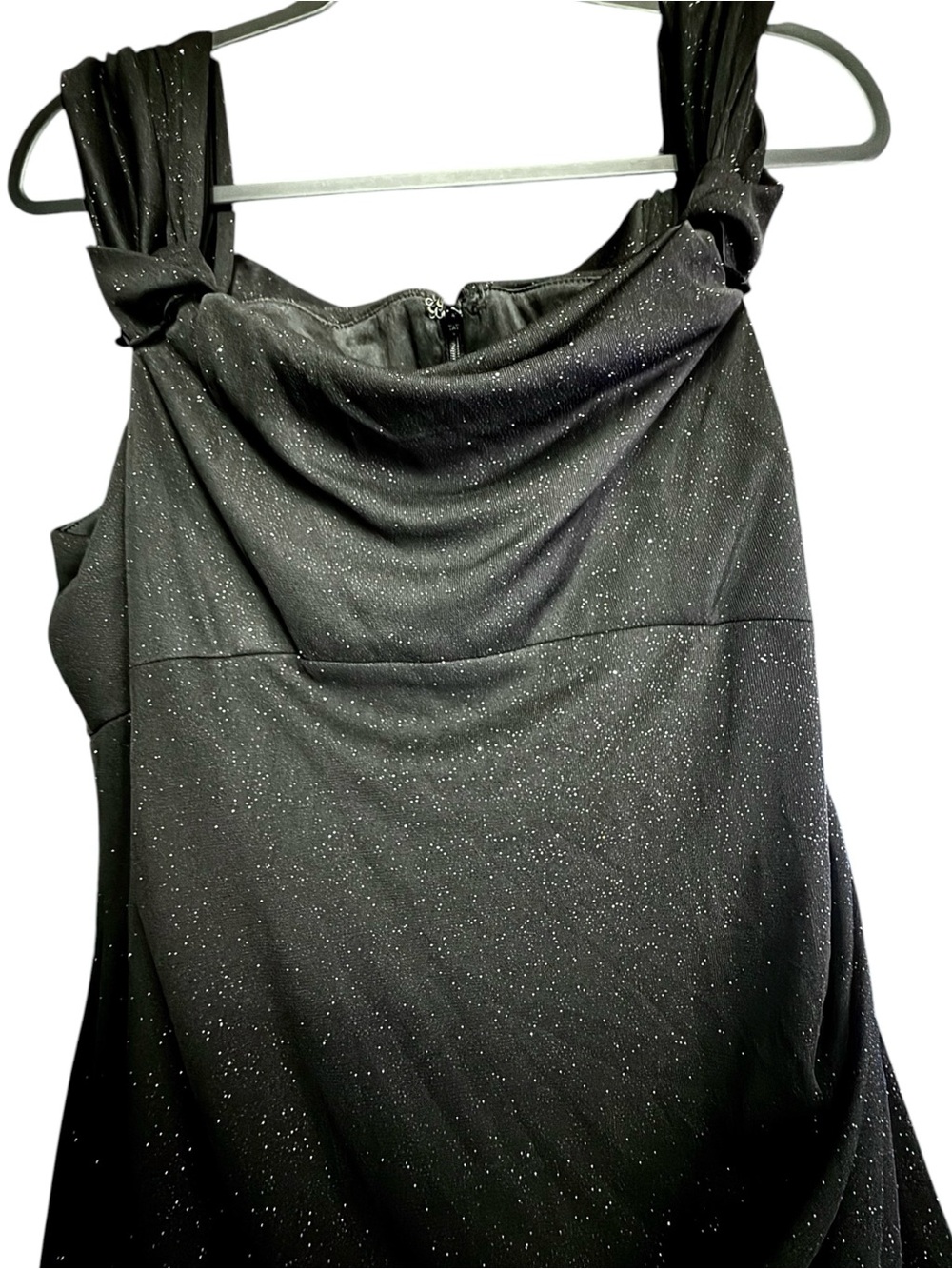 Alex Evenings Cold-Shoulder Black Draped Metallic Gown Stretchy NWT - Picture 9 of 10